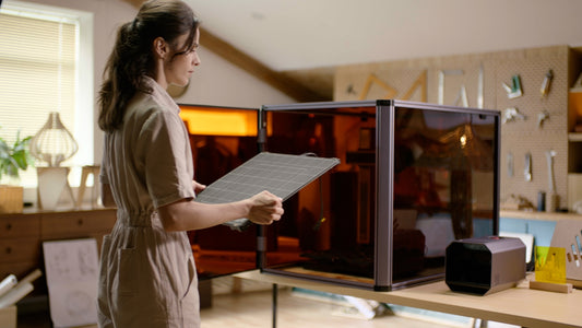 A woman standing in front of a microwave oven