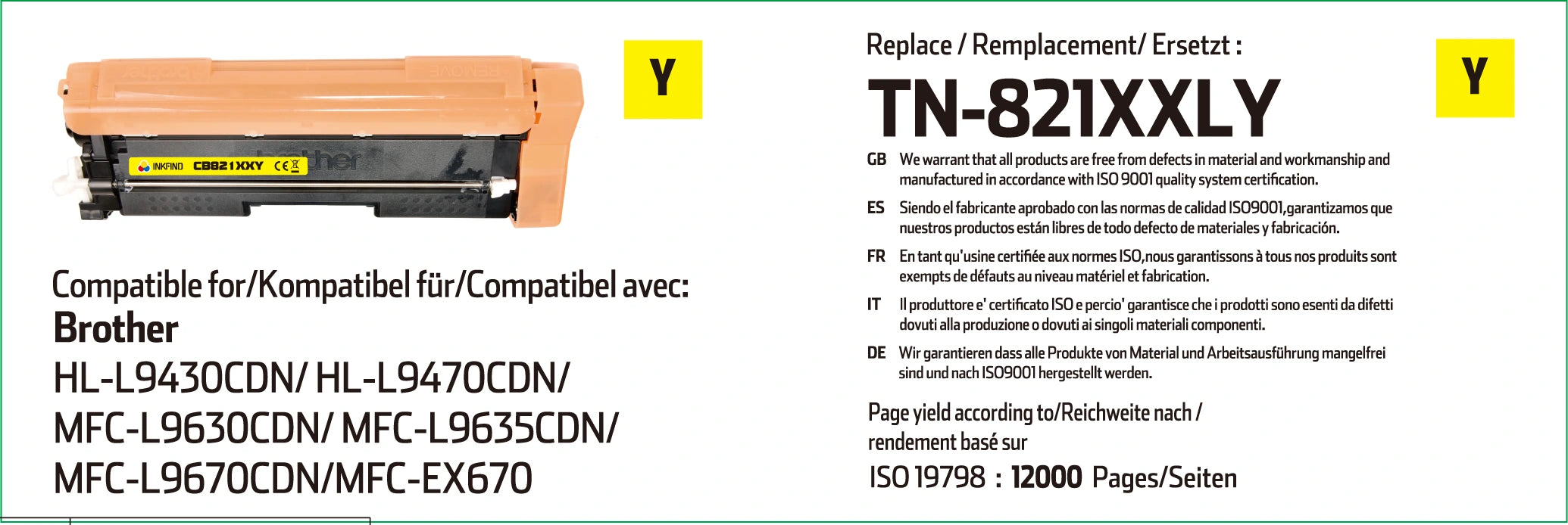 Compatible Brother TN-821XXLY High Capacity Yellow Toner