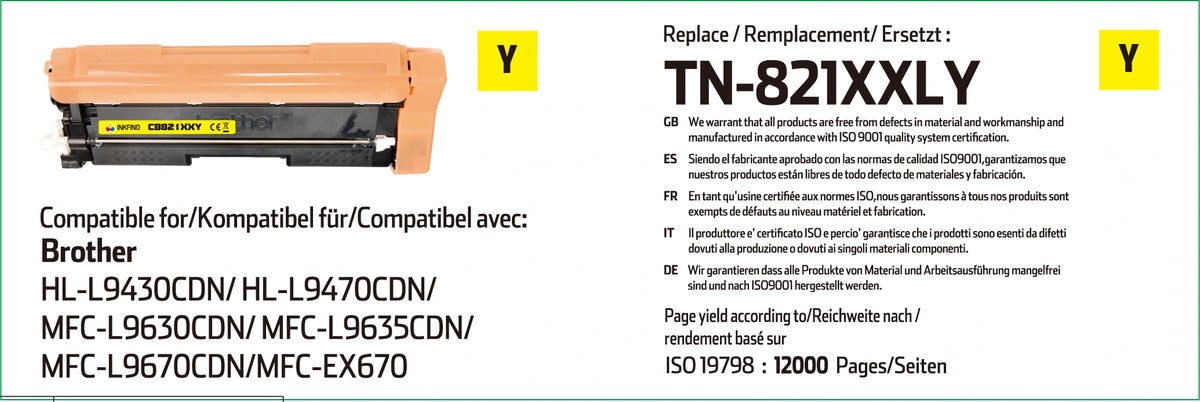 Compatible Brother TN-821XXLY High Capacity Yellow Toner