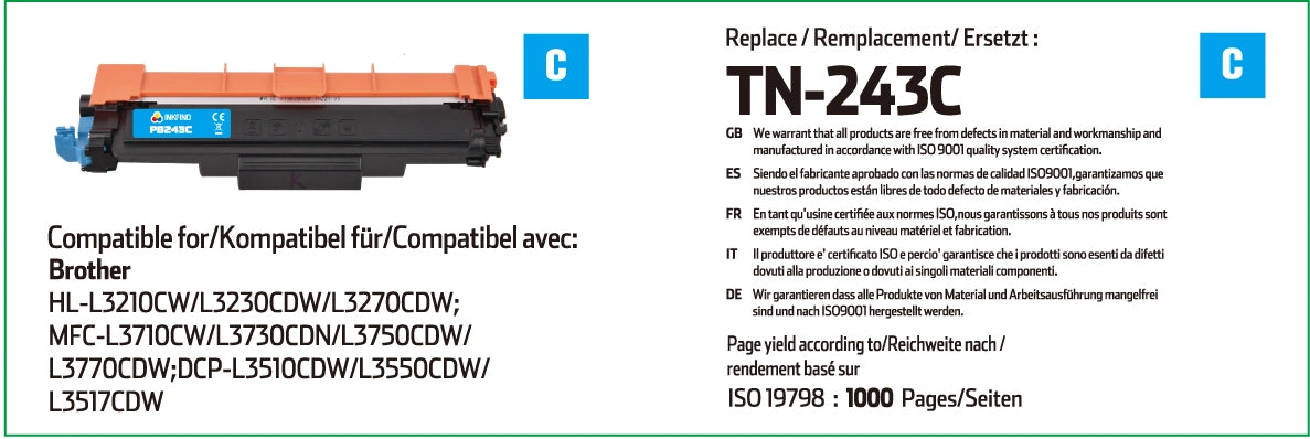 Brother TN-243C Cyan Toner Cartridge Compatible